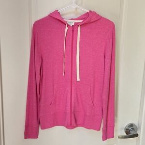 J.Crew Factory Pink Marled Zip-Up Hooded Sweatshirt in Signature Cozy Yarn Sz S